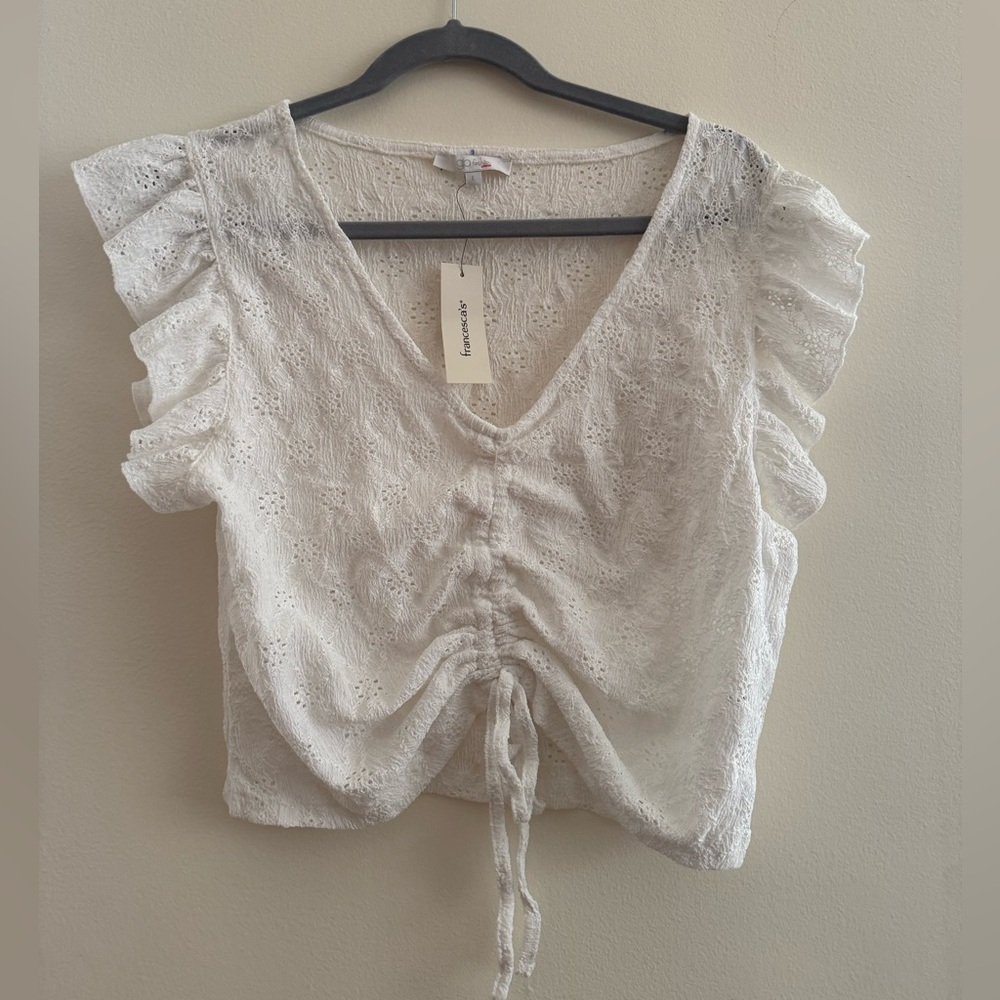 Cinched tie eyelet top
